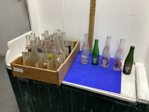 WOODEN CRATE W/GLASS BOTTLES