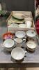 (2)BOXES - ASSORTED CHINA TEA CUPS + GLASSWARE, COLLECTOR PLATES - 2