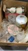 (2)BOXES - ASSORTED CHINA TEA CUPS + GLASSWARE, COLLECTOR PLATES - 7