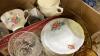 (2)BOXES - ASSORTED CHINA TEA CUPS + GLASSWARE, COLLECTOR PLATES - 8