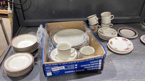 BOX W/ DISH SET &ldquo;SUMMER GARDEN&rdquo; AND MISC DISHES