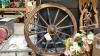 SHELF #12 - ARTIFICIAL FLOWERS, DECORATIVE WOOD WAGON WHEELS,MISC - 3