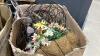 SHELF #12 - ARTIFICIAL FLOWERS, DECORATIVE WOOD WAGON WHEELS,MISC - 4