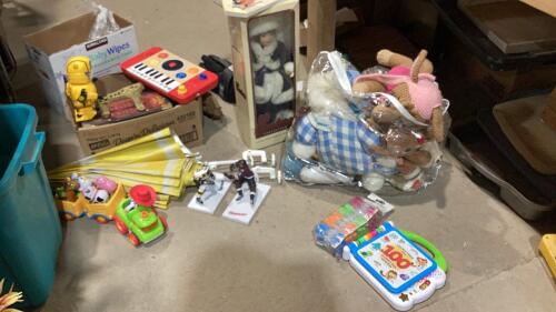 SHELF #15 - LOT OF ASSORTED TOYS + SPORTS GEAR