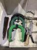 SHOP BOX W/ SHEARS, SPRAYS, HORSE SHOES, SHOVE HEADS, TRAILER JACK & MISCELLANEOUS - 2