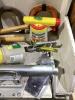 SHOP BOX W/ SHEARS, SPRAYS, HORSE SHOES, SHOVE HEADS, TRAILER JACK & MISCELLANEOUS - 4