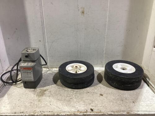 (4) DOLLY WHEELS & BLACK & DECKER DRILL BIT SHARPENERS