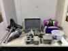 (2) SHO PAILS OF MISCELLANEOUS W/ ELETRICAL PARTS, BICYCLE SEATS, SILICONE HALF-MASK & EMPTY BOX