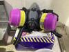 (2) SHO PAILS OF MISCELLANEOUS W/ ELETRICAL PARTS, BICYCLE SEATS, SILICONE HALF-MASK & EMPTY BOX - 5