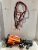 SHOP BOX W/ FLASHLIGHTS, BOOSTER CABLES & MISCELLANEOUS