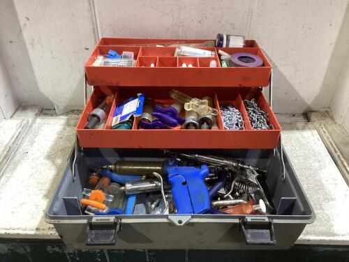 TOOL BOX W/ CONTENTS - SYRINGES, CHAINS & MISCELLANEOUS