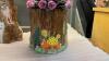 (3) HANDPAINTED CERAMIC PIECES - BIRD BATH, EAGLE & VASE W/ FLOWERS - 3