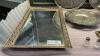 SILVERPLATE ITEMS, (2) STAINLESS PLATTERS, (2) BRASS SCOTTIE ASHTRAYS, MIRRORED TRAY - 5