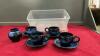 BLUE POTTERY MUG & PLATE SET + ONE SUGAR BOWL