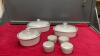 (3) FRENCH WHITE CORNINGWARE CASSEROLES & (4) RAMEKINS