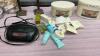 VARIETY OF SHELLS, CANDLE HOLDERS, ALARM CLOCK, SMALL OVAL TIN CONTAINERS - 3