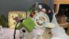 BOX W/ DECORATIVE TRAYS, CERAMIC BIRDHOUSE, CANDLE HOLDERS, &ldquo;SPRU&rdquo; CANDDLE HOLDER, SMALL WOOD CROSS, MARBLE EGG, ETC - 2