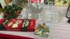 BOX W/ DECORATIVE TRAYS, CERAMIC BIRDHOUSE, CANDLE HOLDERS, &ldquo;SPRU&rdquo; CANDDLE HOLDER, SMALL WOOD CROSS, MARBLE EGG, ETC - 4