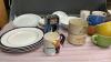 BOX W/ SOUP MUGS, CHEESE MILL, MISC PLATES, MIXER POT WITHOUT BASE - 2