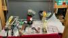 BOX W/ KITCHEN UTENSILS, HOT AIR POPCORN POPPER, KNIVES, CAKE PAN, KNIFE SHARPENER ETC