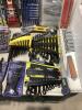 SHOP BOX OF MISCELLANEOUS W/ DRILL BITS, WRENCHES, HAMMERS, HANDSAW, PILERS & MISCELLANEOUS - 8