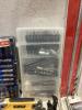 SHOP BOX OF MISCELLANEOUS W/ DRILL BITS, WRENCHES, HAMMERS, HANDSAW, PILERS & MISCELLANEOUS - 11