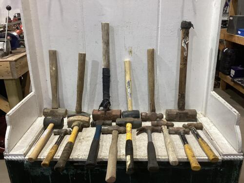 SHOP PAIL OF MIXED HAMMERS