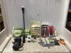 SHOP BOX OF MISCELLANEOUS W/ SIOUX DRILL, SPYDER GROUT-OUT, SHOWER VALVE AOCKET SET & RYOBI DRYWALL REPAIR KIT