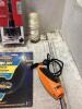 SHOP BOX OF MISCELLANEOUS W/ SIOUX DRILL, SPYDER GROUT-OUT, SHOWER VALVE AOCKET SET & RYOBI DRYWALL REPAIR KIT - 10