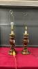 PAIR OF WOOD & BRASS TABLE LAMPS - NO SHADDES