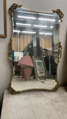 LARGE WALL MIRROR W/ DECORATIVE BRASS CORNERS