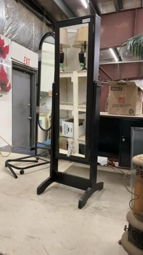 FREE STANDING MIRROR W/ JEWELRRY CASE - WOOD FRAME