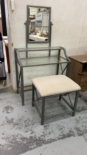 METAL & GLASS VANITY W/ BENCH