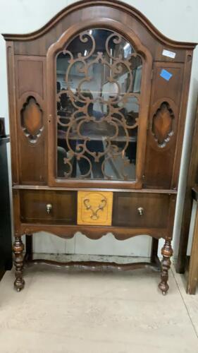 ANTIQUE CHINA CABINET ON CASTORS