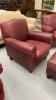 DEEP RED LEATHER CHAIR W/ OTTOMAN - 4