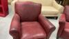 DEEP RED LEATHER CHAIR W/ OTTOMAN - 5
