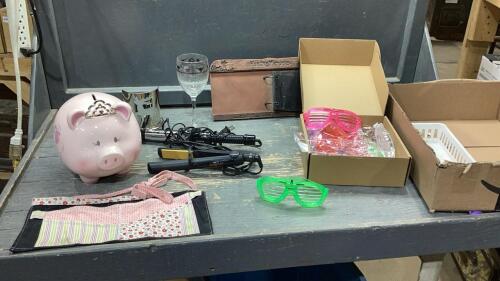 PIGGY BANK, CURLING IRON + FLAT IRON, WINE GLASS, NEON GLASSES, PHOTO HOLDER