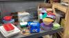 (2)BOXES- TUPPERWARE STORAGE ITEMS, SALAD SPINNER, MUFFIN TIN, COOLER BAGS