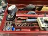 GRAY 4-WHEEL ROLLING TOOL CABINET & GRAY TOOL CHEST W/ CONTENTS - SOCKETS, WRENCHES, HAMMERS & MISCELLANEOUS - 6