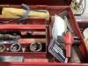GRAY 4-WHEEL ROLLING TOOL CABINET & GRAY TOOL CHEST W/ CONTENTS - SOCKETS, WRENCHES, HAMMERS & MISCELLANEOUS - 8