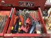 GRAY 4-WHEEL ROLLING TOOL CABINET & GRAY TOOL CHEST W/ CONTENTS - SOCKETS, WRENCHES, HAMMERS & MISCELLANEOUS - 9