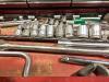 GRAY 4-WHEEL ROLLING TOOL CABINET & GRAY TOOL CHEST W/ CONTENTS - SOCKETS, WRENCHES, HAMMERS & MISCELLANEOUS - 19
