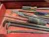 GRAY 4-WHEEL ROLLING TOOL CABINET & GRAY TOOL CHEST W/ CONTENTS - SOCKETS, WRENCHES, HAMMERS & MISCELLANEOUS - 25