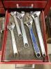 GRAY 4-WHEEL ROLLING TOOL CABINET & GRAY TOOL CHEST W/ CONTENTS - SOCKETS, WRENCHES, HAMMERS & MISCELLANEOUS - 29