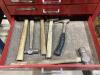 GRAY 4-WHEEL ROLLING TOOL CABINET & GRAY TOOL CHEST W/ CONTENTS - SOCKETS, WRENCHES, HAMMERS & MISCELLANEOUS - 34