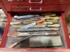GRAY 4-WHEEL ROLLING TOOL CABINET & GRAY TOOL CHEST W/ CONTENTS - SOCKETS, WRENCHES, HAMMERS & MISCELLANEOUS - 35