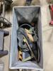 4-WHEEL ROLLING STEEL CART W/ MISCELLANEOUS CONTENTS - HANDSAW, APRON & PUMP - 4
