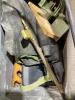 4-WHEEL ROLLING STEEL CART W/ MISCELLANEOUS CONTENTS - HANDSAW, APRON & PUMP - 6