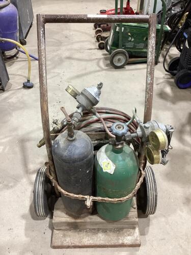 2-WHEEL DOLLY W/ OXY ACETYLENE HOSE & TANKS