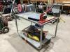 4-WHEEL STEEL SNARE BENCH CART W/ MISCELLANEOUS CONTENT